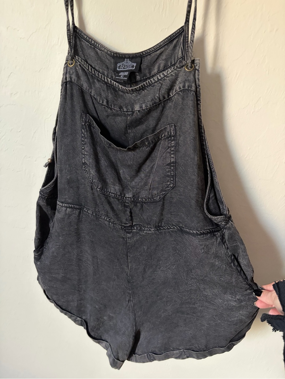 Angie Women's Washed Black Denim Short Overalls